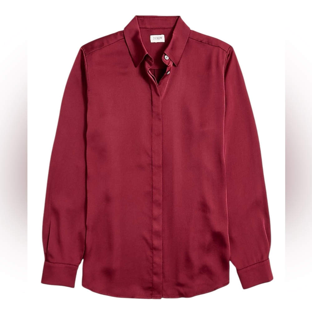 J.Crew Factory Drapey satin button-up top in vintage burgundy